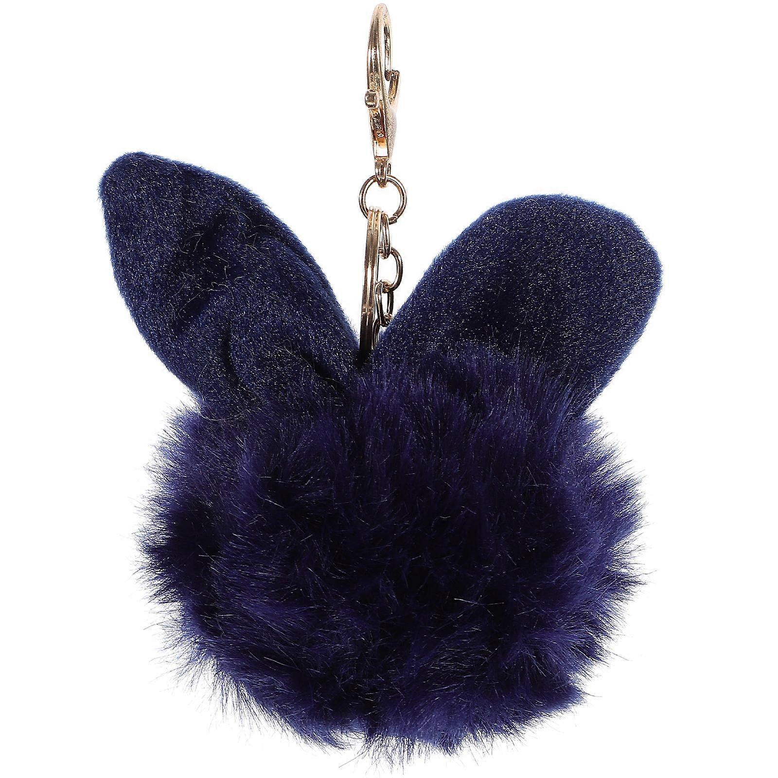 Rabbit Ear Keyring Pom Pom Fur Ball Keychain for Decoration Navy Blue