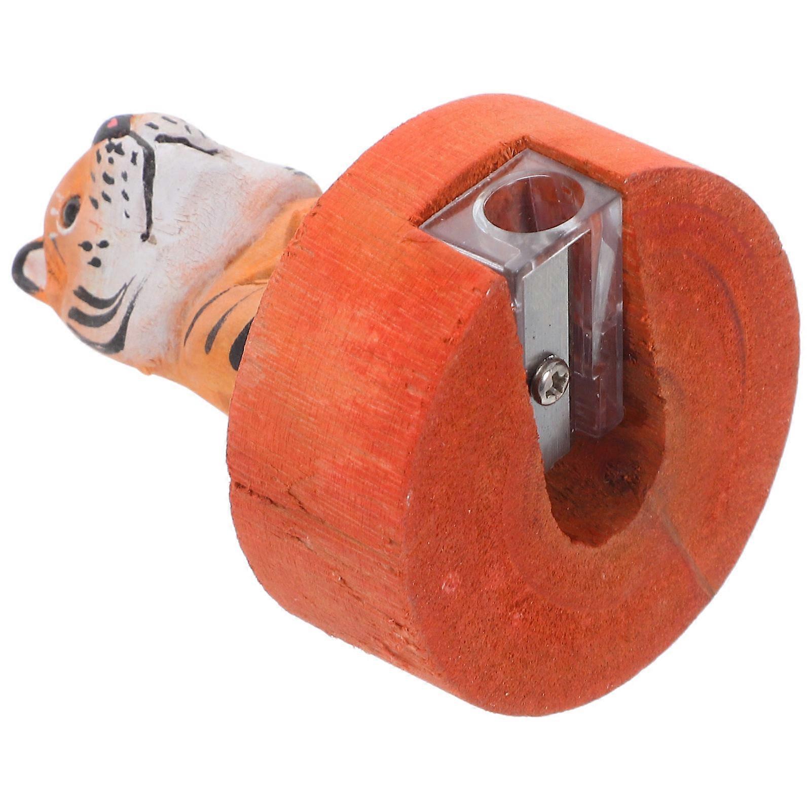 Wooden Tiger Pencil Sharpener for Kids with Manual Handheld Function
