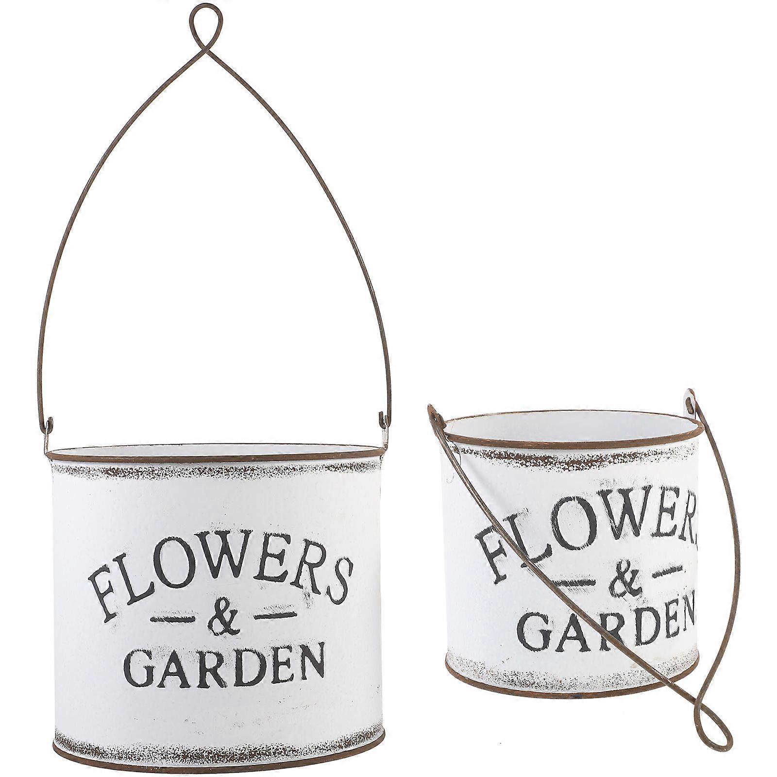 White Iron Art Flower Pot for Storage Creative Hanging Design Durable Galvanized Sheet 2pcs