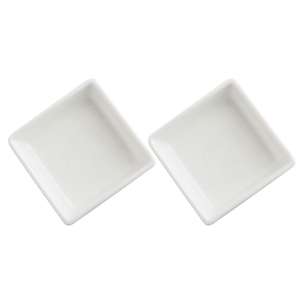 Square Ceramic Pudding Bowl for Serving 2Pcs White Dessert Plates