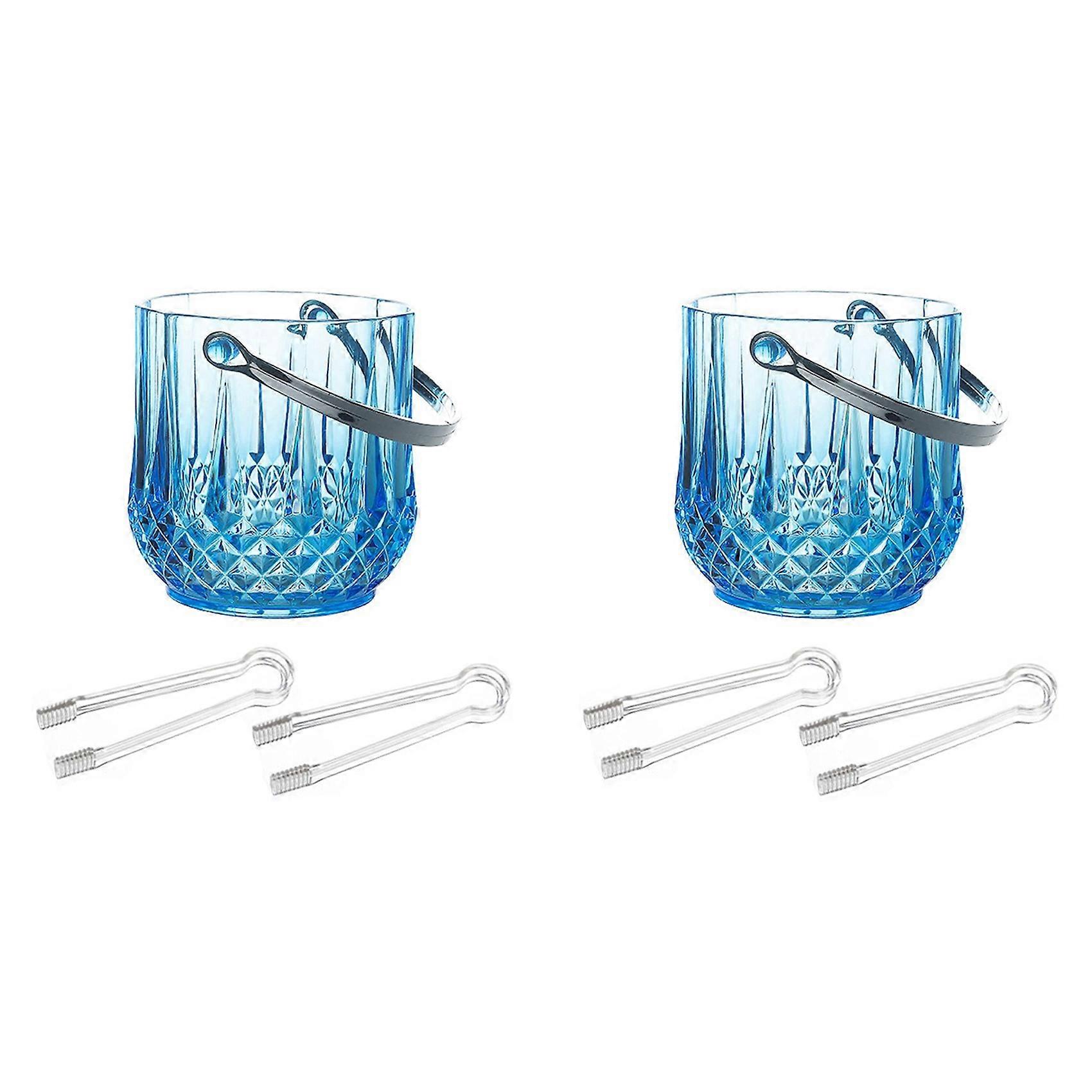 2X Ice Bucket Plastic Ice Bucket with Handle Acrylic Transparent Champagne Beer Wine Ice Bucket for Home -Blue