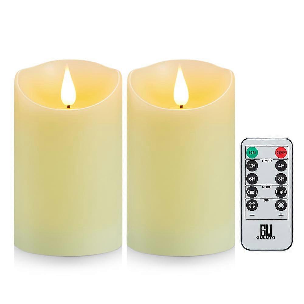 Flameless LED Candles 3'x6' Set of 2 with Remote Timer, Ivory Real Wax Flickering Light for Home Wedding