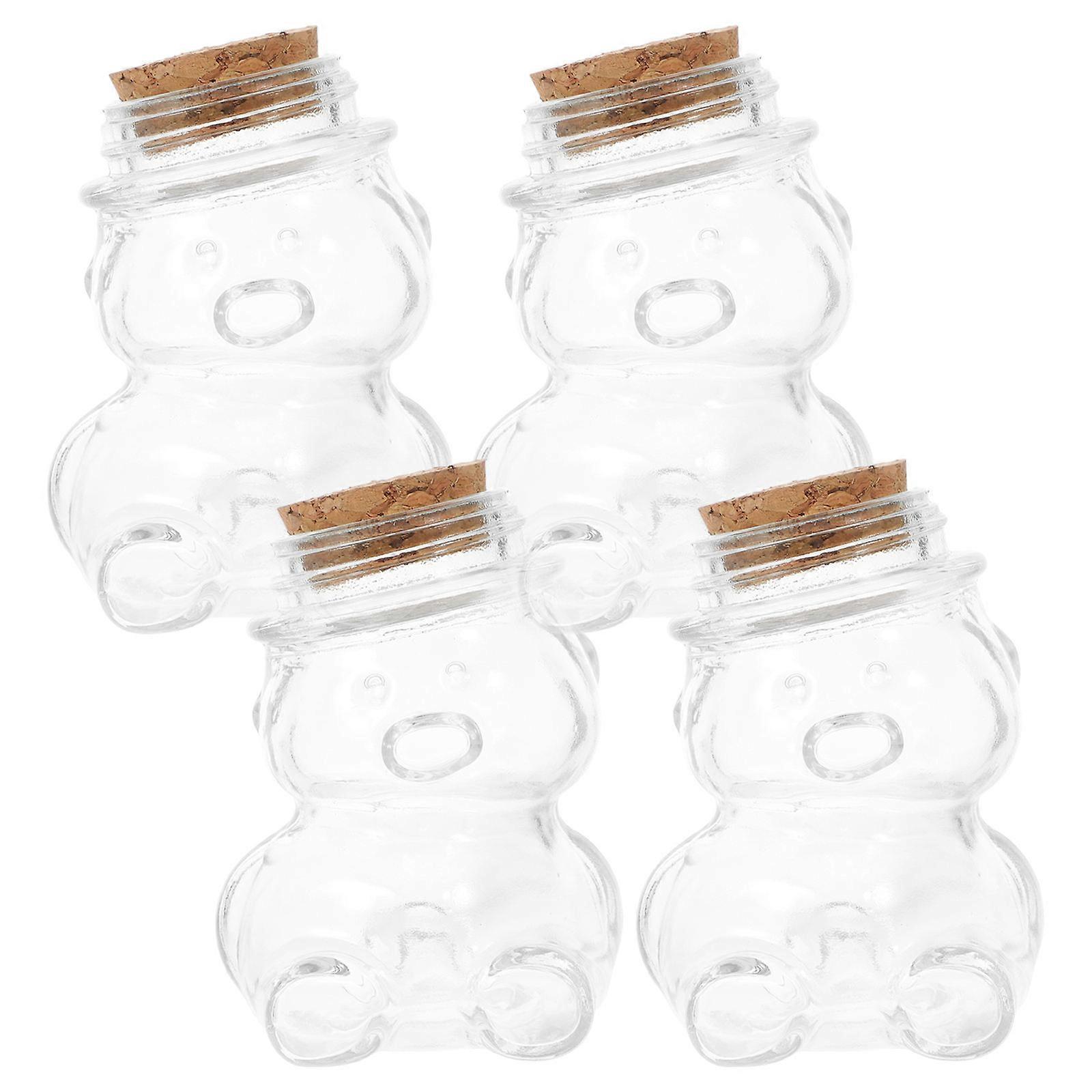 Glass Craft Candy Jar Bear Shape for Storage 4Pcs Transparent Bottles