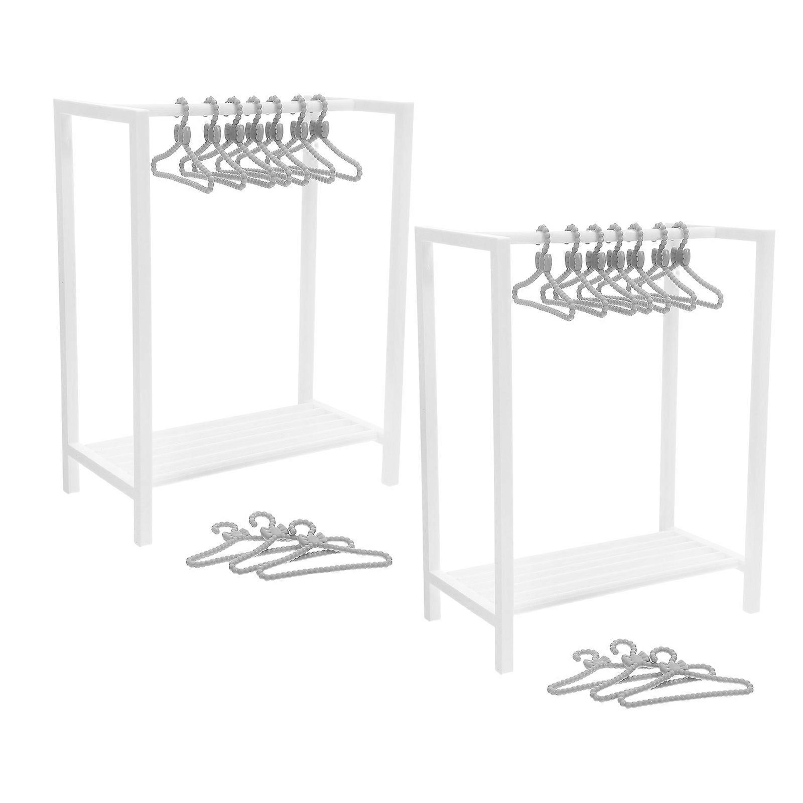 Miniature Doll Clothes Rack White Plastic for Displaying 3Sets