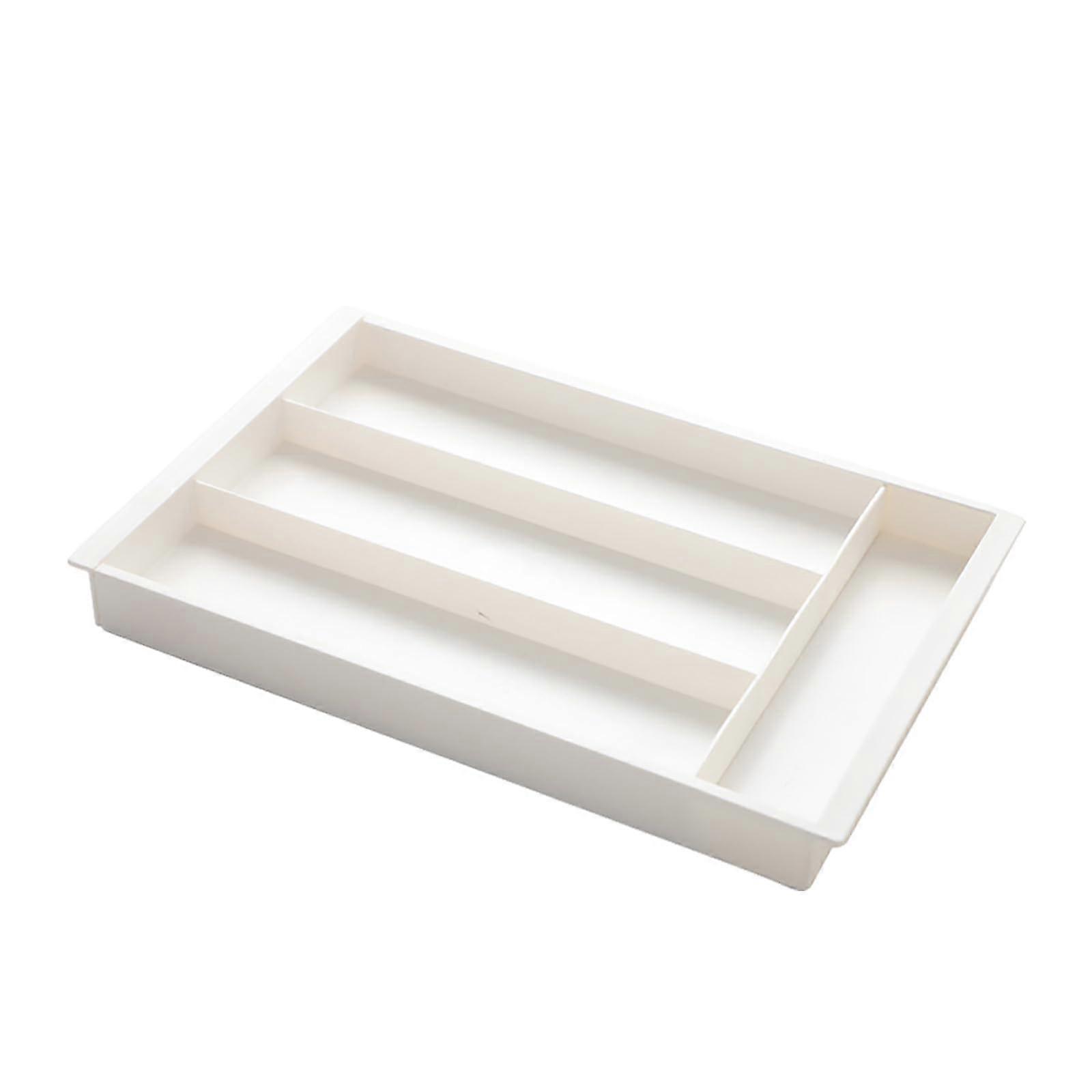 Expandable Plastic Silverware Drawer Organizer with Large Capacity Adjustable Cutlery Tray White 32x21cm