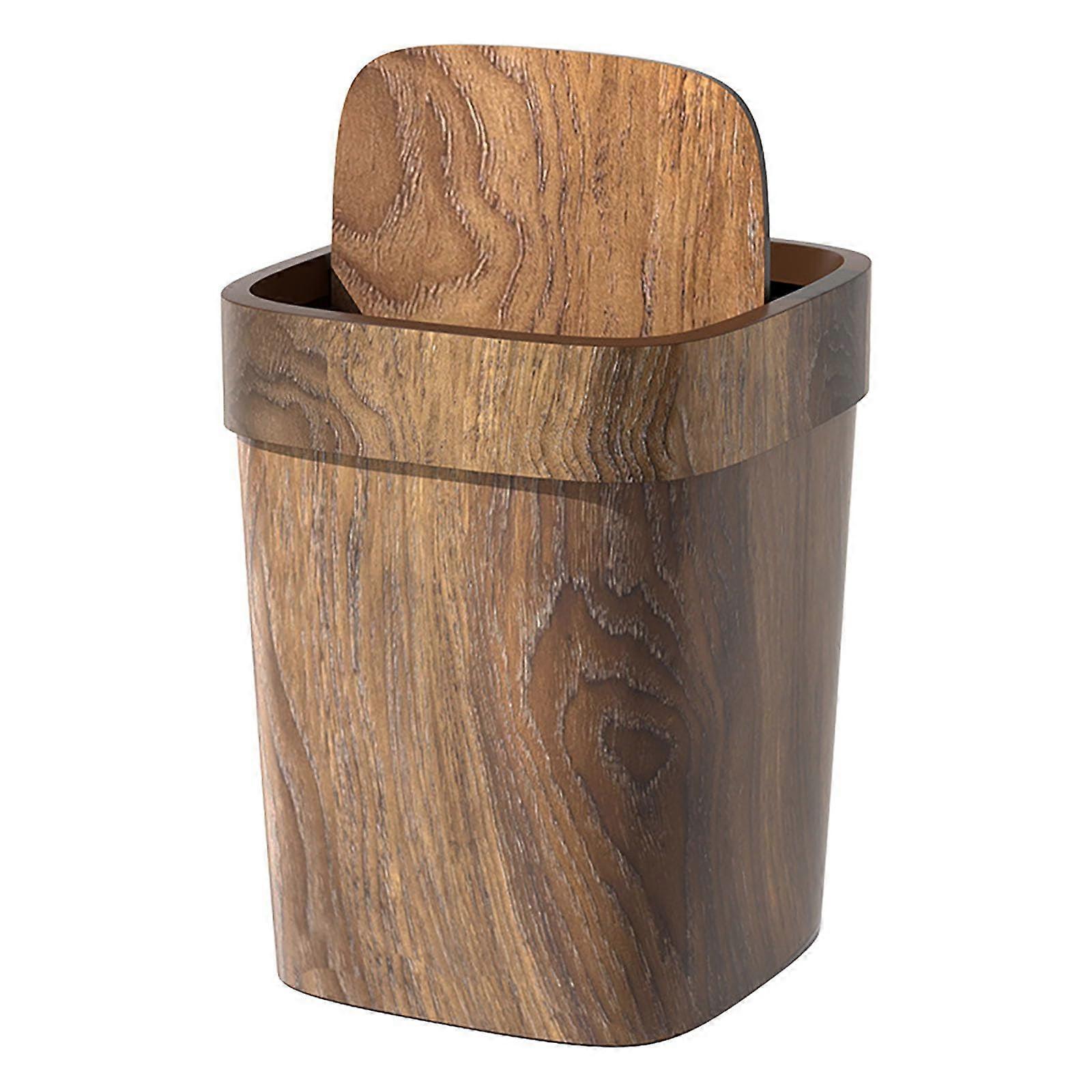 Retro Trash Can Vintage Wood Grain Small Swing Lid Rectangular Bin for Kitchen Bathroom Bedroom