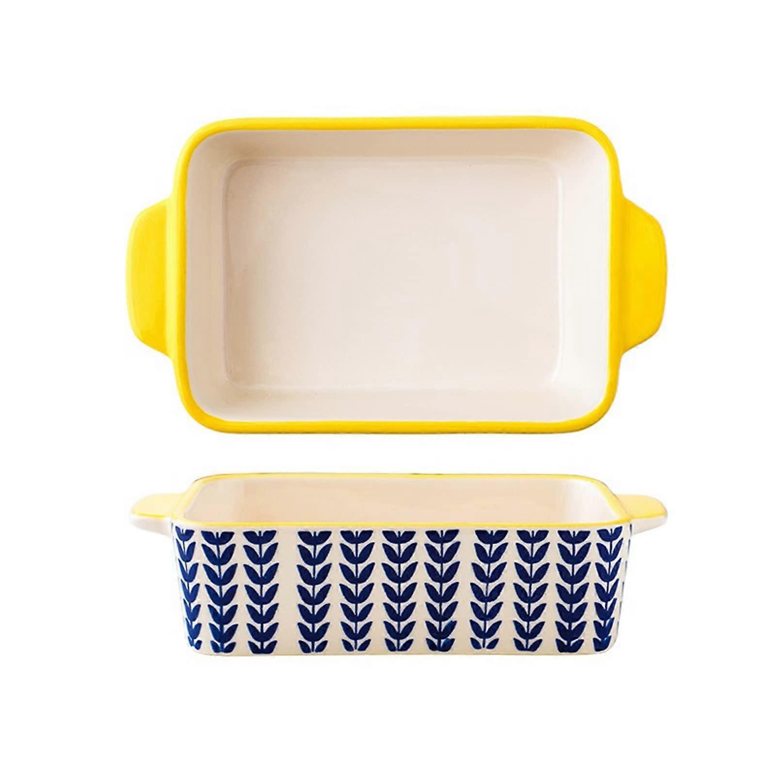 Ceramic Rectangular Baking Dish Set with Double Handles Oven and Dishwasher Safe 2 Pcs