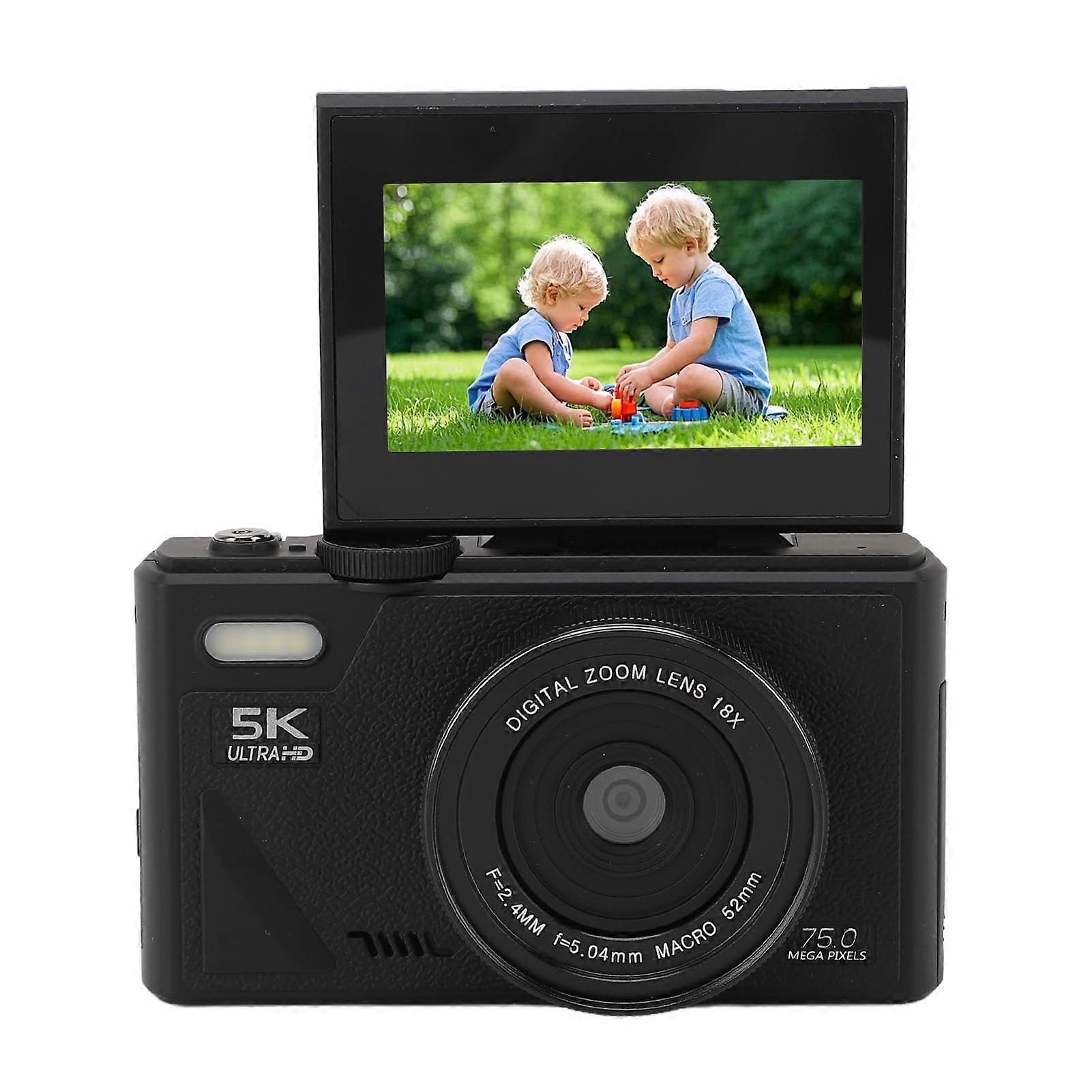 75MP 5K Mirrorless Digital Camera with 18x Zoom, Autofocus, Stabilization and 3' Screen Black