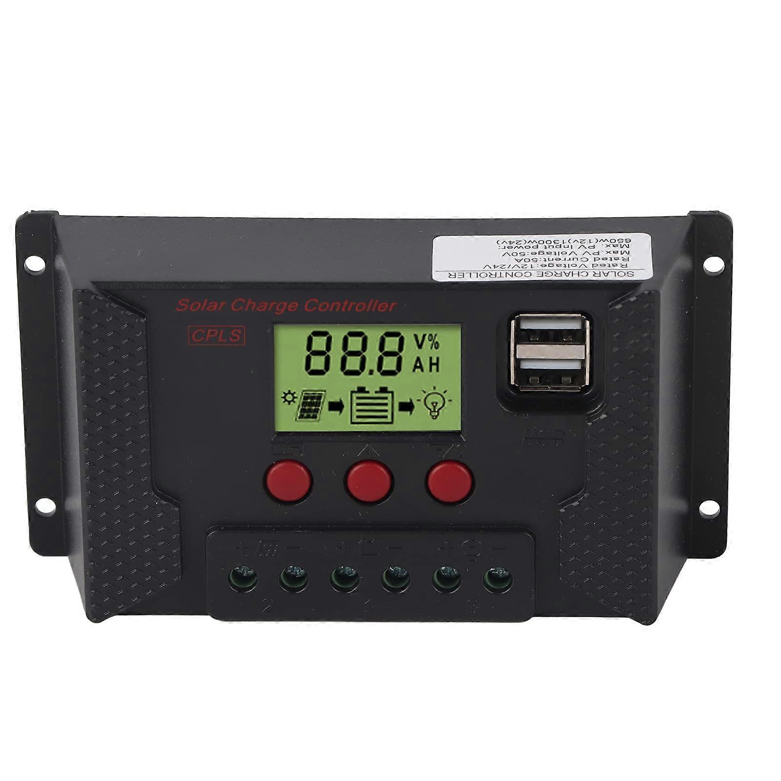 50A 12V 24V PWM Solar Charge Controller Smart Battery Regulator for Off Grid Solar Panel System