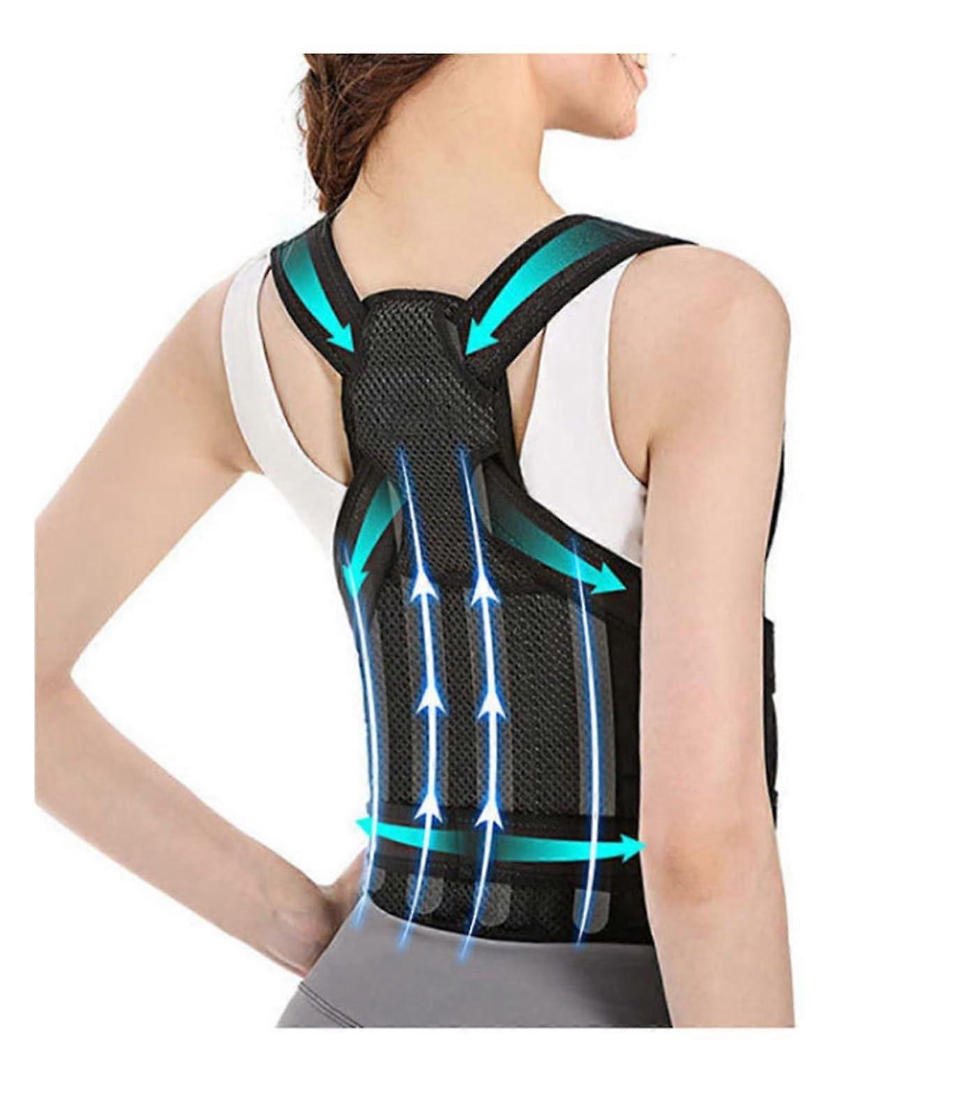 Back Brace Posture Corrector Belt Adjustable Support for Men and Women Small Black Breathable