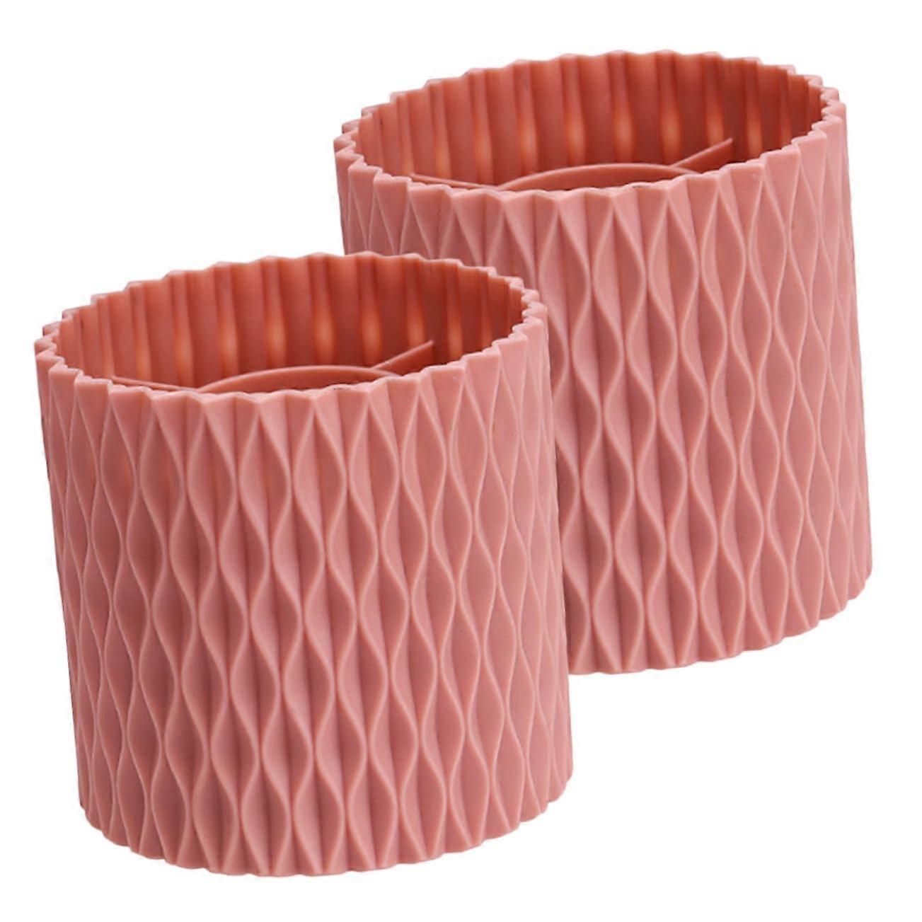 Rotatable Makeup Brush Holder and Desk Organizer 2pcs Geometric Large Capacity MultiCompartment