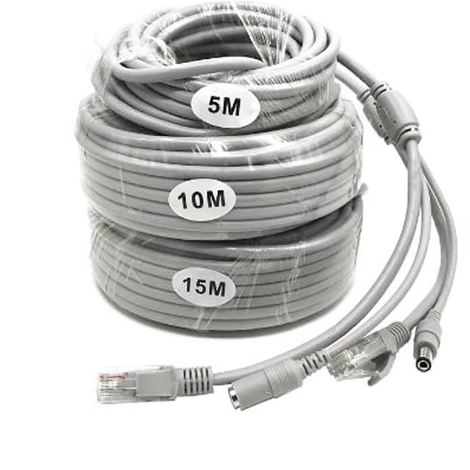 16FT Cat5 Ethernet CCTV Cable with Power for Security Camera NVR System Grey