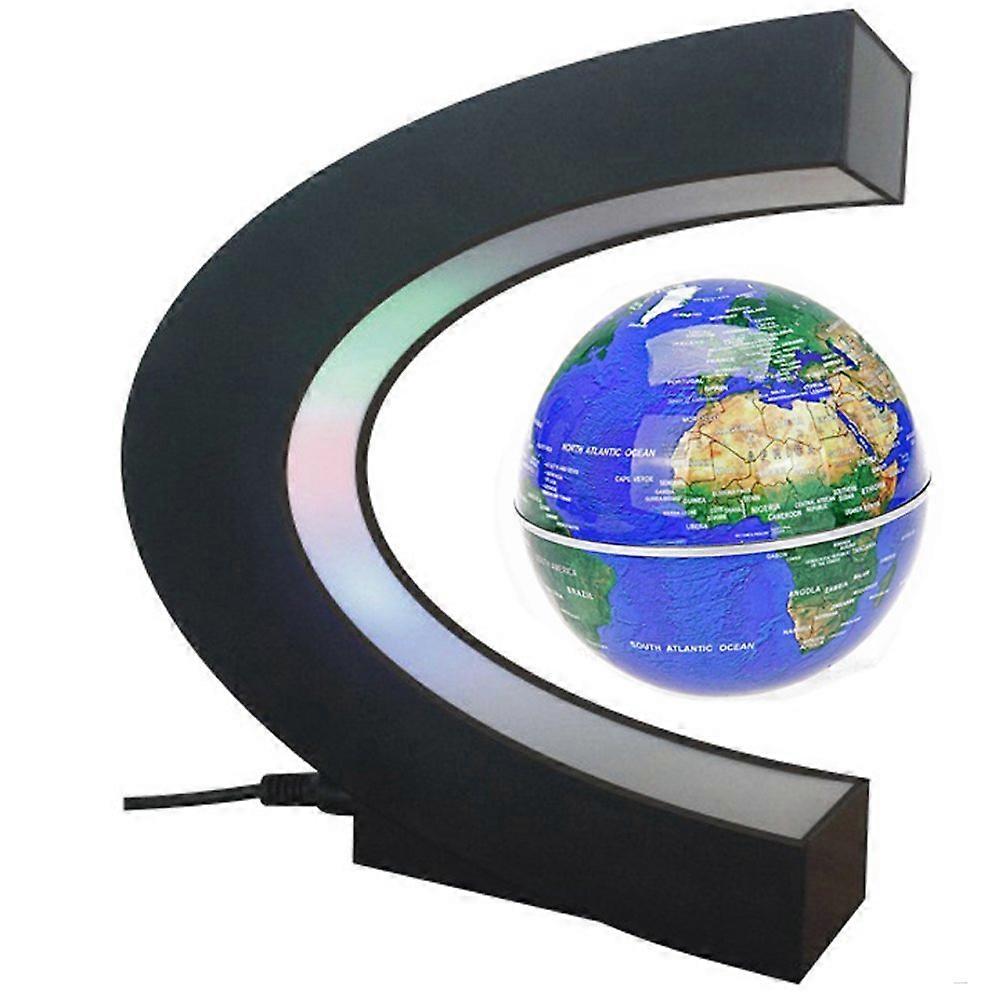 Levitating Globe with World Map, C Shape Magnetic Floating Display, Blue LED Light, US/UK/EU Plug