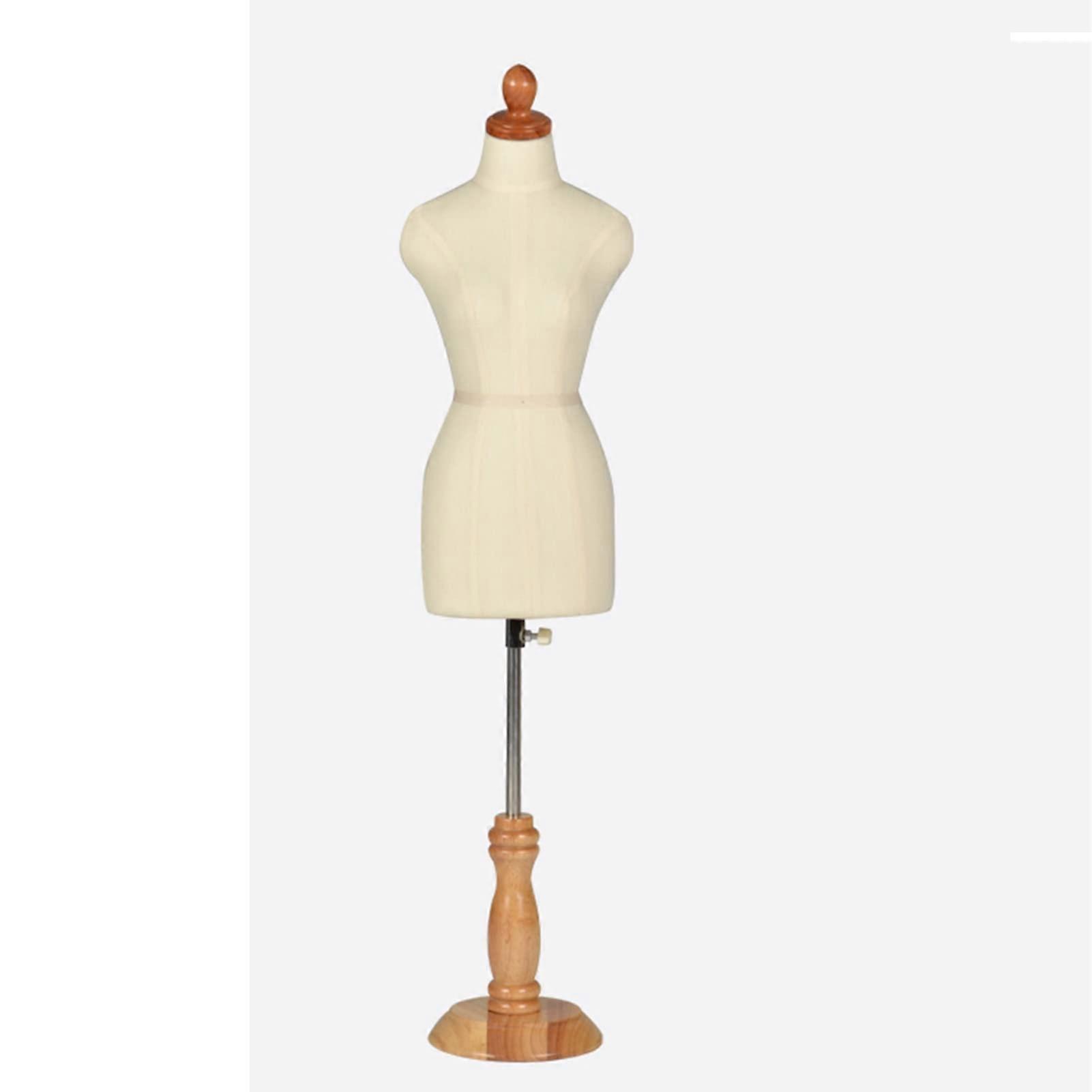 Adjustable Mini Dress Form for Sewing with Pinable Cotton Torso and Solid Wood Base, Beige