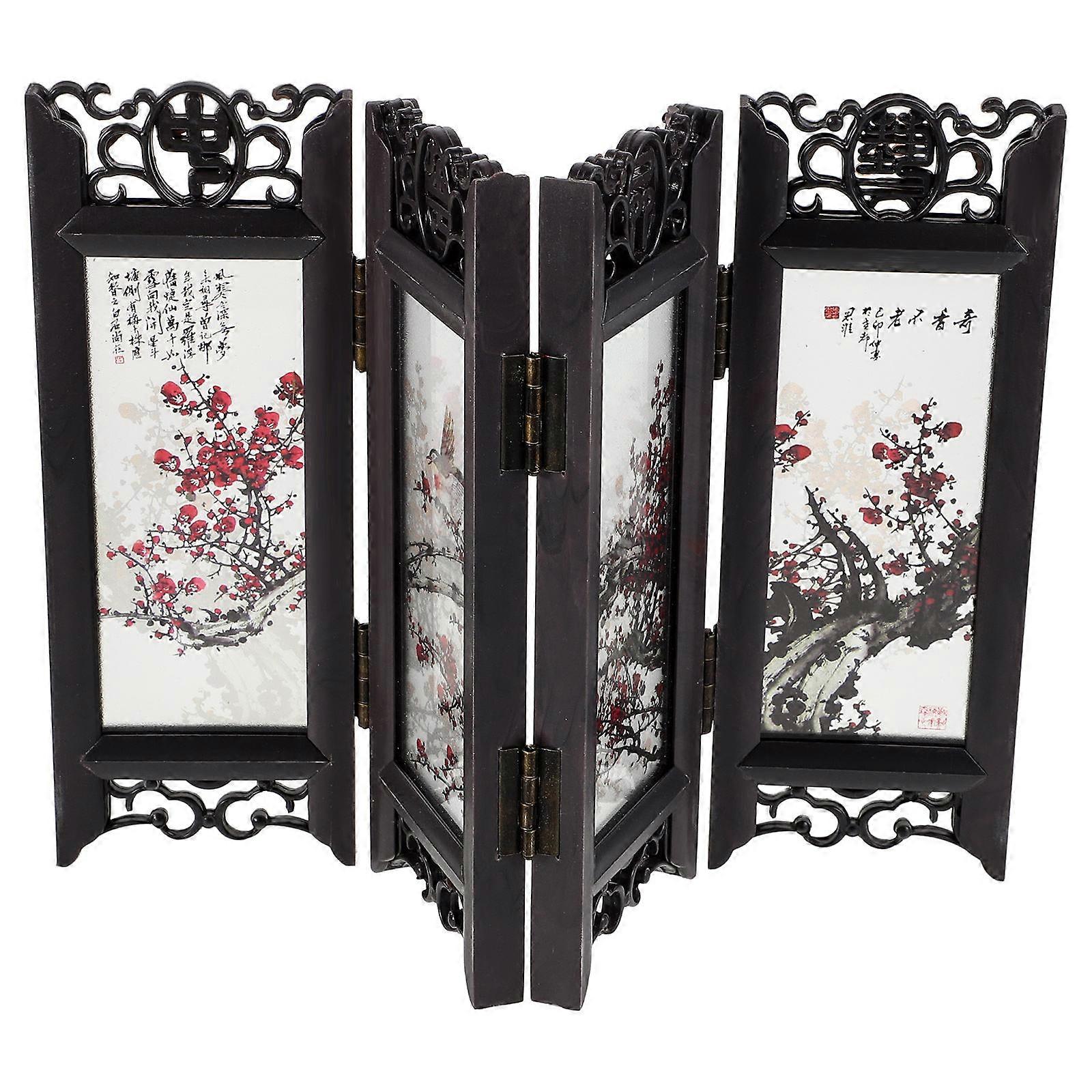 Screen Decor Mini Chinese Folding Screen for Home Divider Oriental Style