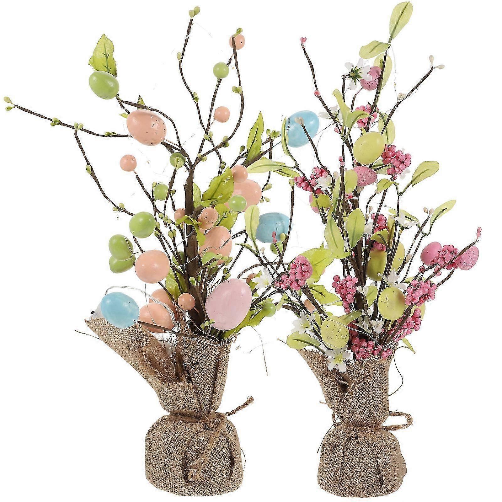 Easter Egg Tree Ornament for Decoration 2Pcs Decorative Artificial Branch Tree