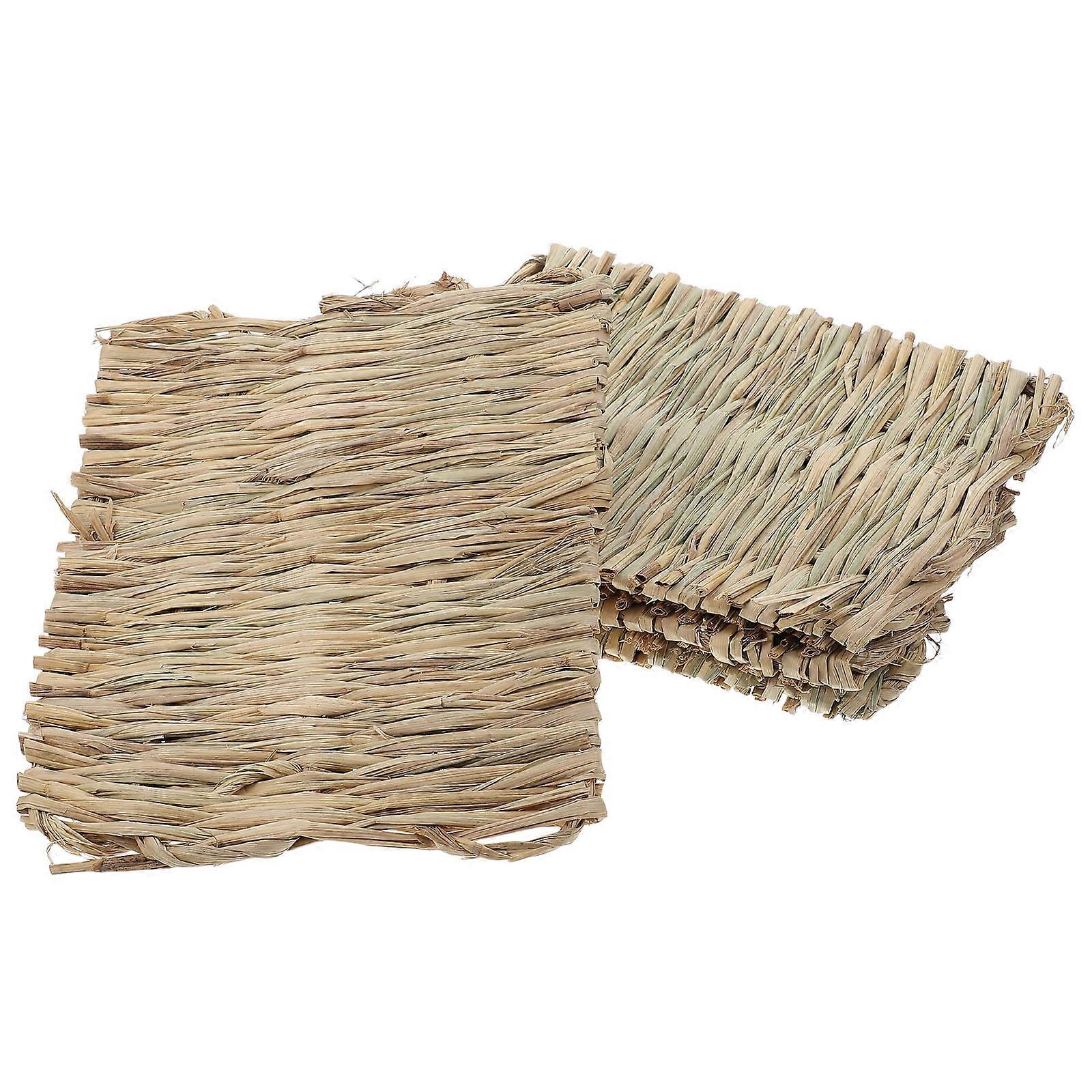 Khaki Grass Mat for Rabbit Scratching Protective Bedding 8Pcs Set