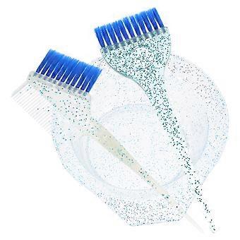 Haarfärbepinsel- und Schüsselset zum Haarefärben, 3-teiliges Set blauer Mischschüsseln