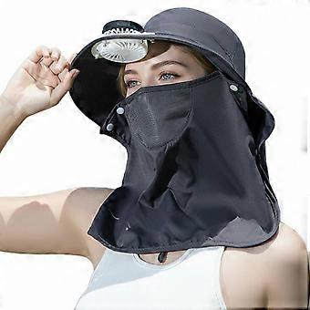 Multifunctional Fan Sun Hat Detachable Face Mask Neck Flap UPF50