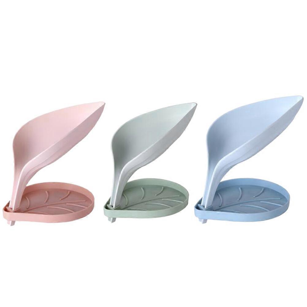 3Pcs Assorted Color Soap Draining Dish for Storage Leaf Shaped Case
