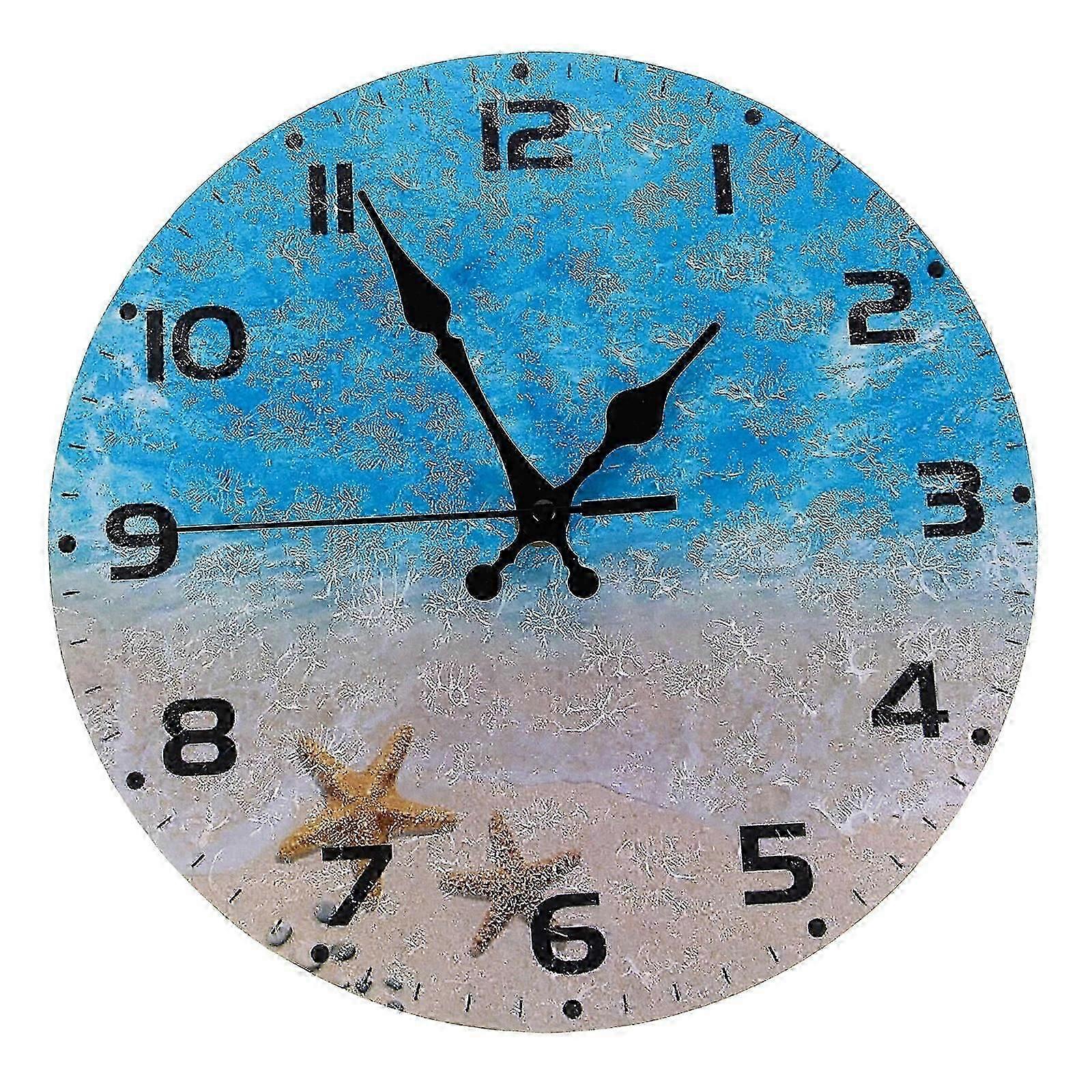 Wooden Beach Theme Wall Clock Silent Function 1 Piece for Home