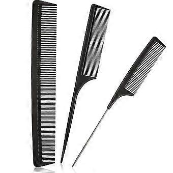 3 Pieces Tail Combs Set Carbon Styling Comb Fiber Rat Tail Comb Anti Static Heat Resistant Barber Hairdressing Comb Steel