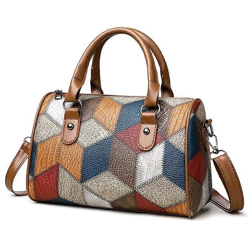 Womens PU Patchwork Crossbody Shoulder Bag with Handles