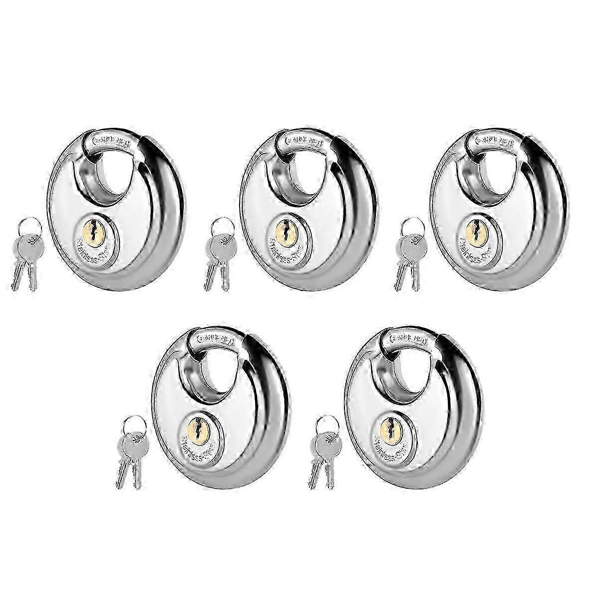5-Pack Keyed Disc Padlock, Waterproof Rustproof Lock Compatible with Storage Unit Gate