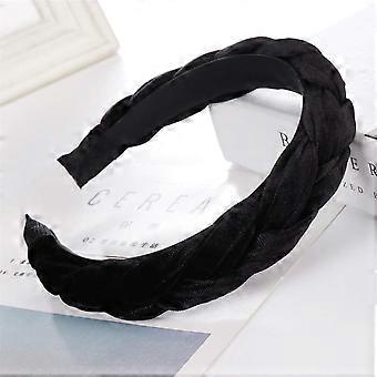 Brooklyn Braided Velvet Headband Chunky Fashionable Hairband For Women Vintage Wide Crown Stylish Hair Accessory Black Black