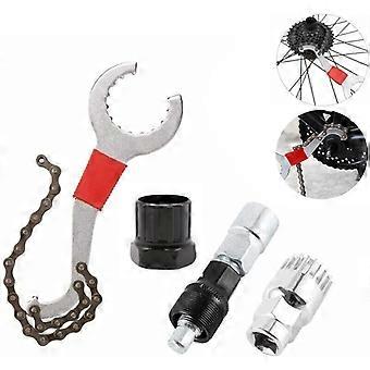 Bicycle cassette removal tool, repair kit with chain whip, crank puller and sprocket puller