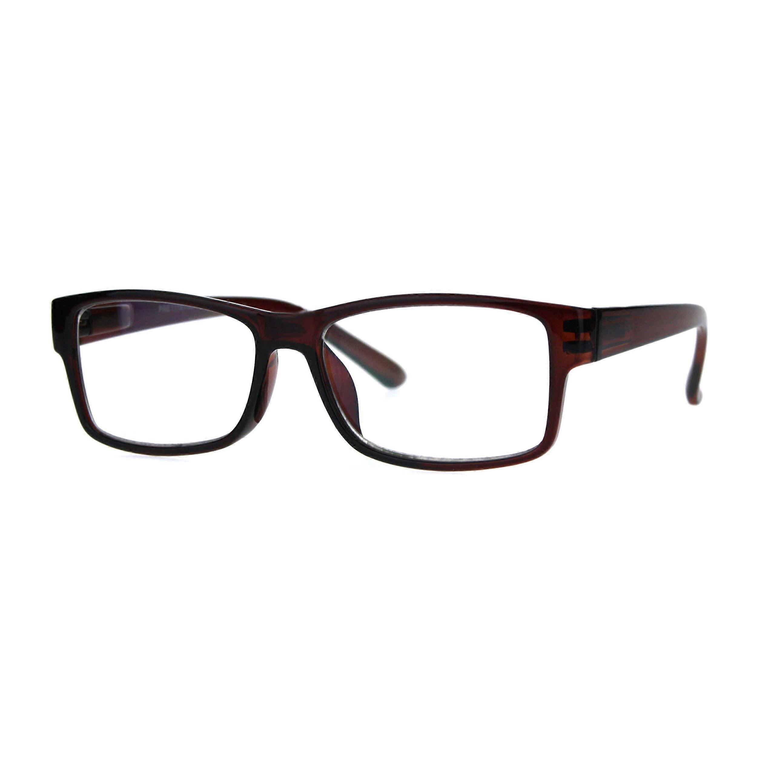 Rectangular Brown Progressive Reading Glasses +2.5, Three Focus Zones, Lightweight Plastic Frame