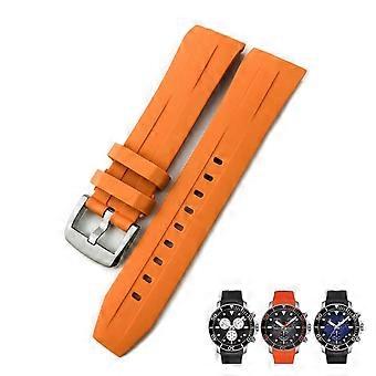 Rubber Watch Strap for Tissot Seastar 21mm Orange Silver, Durable Replacement Band with Secure Fit