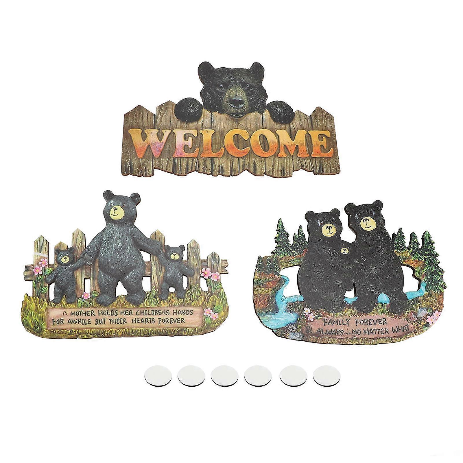 3Pcs Wall Plaque Bear Pattern Rustic Wood Door Plaque Wall
