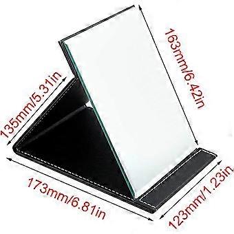 Pocket Mirror, Foldable Makeup Mirror, Portable Makeup Mirror with Padded Black PU Leather Case, for Dressing Table, Office, Travel