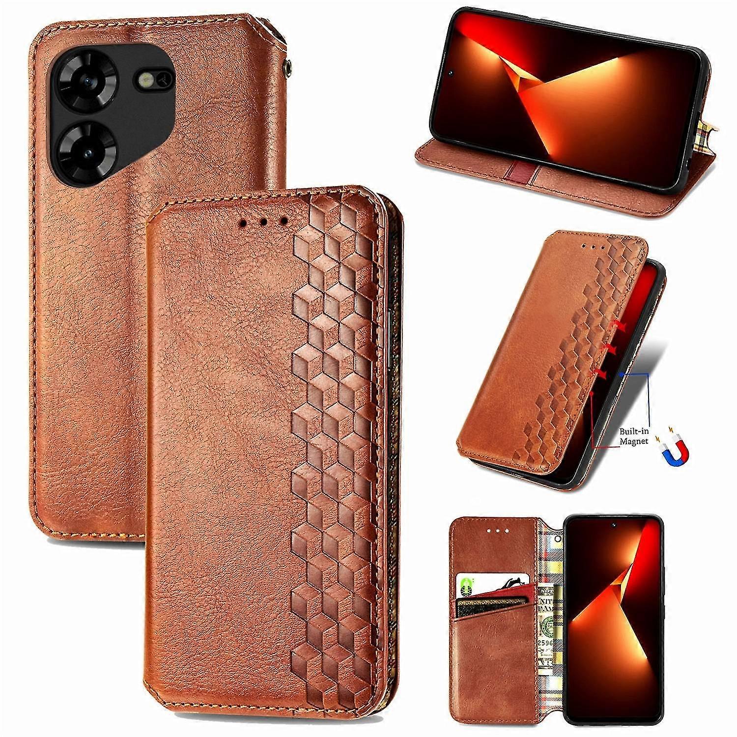 Grid-Textured Magnetic Leather Case