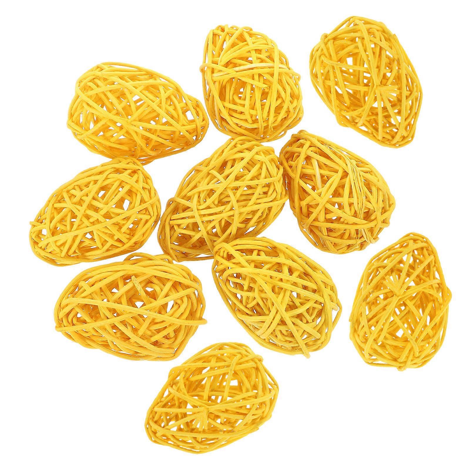 Rattan Easter Eggs Decorative Easter Egg Shaped Decorations 40Pcs Yellow