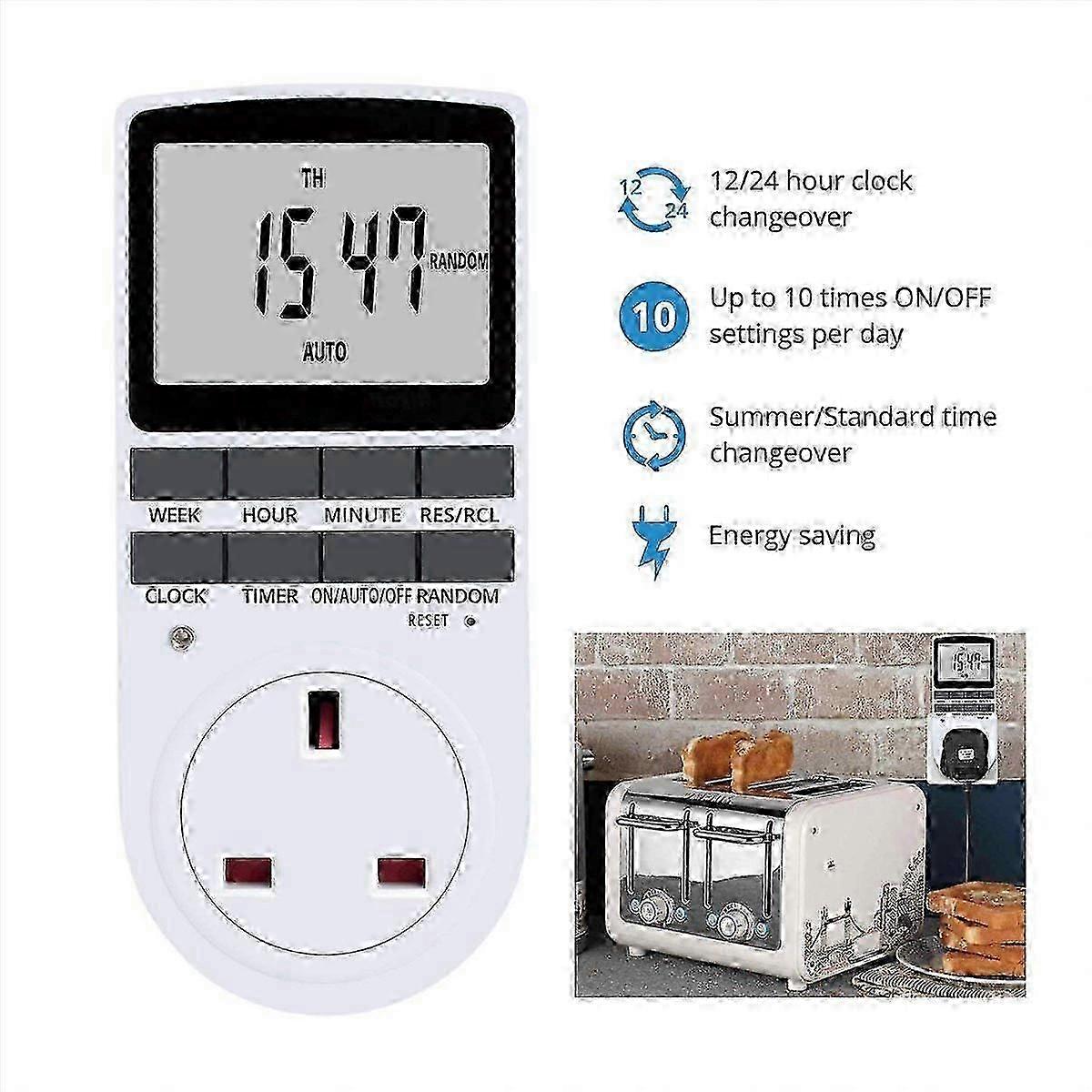 2026 Suitable 2X Plug Digital Timer Plug Socket, Electrical Programmable Plug in Timer Switch for Light, B and