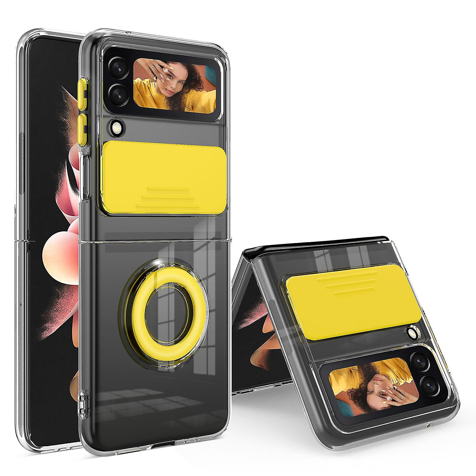 Clear Silicone Soft Case Compatible With Samsung Galaxy Z Flip 3 With Slide Lens Protect Cover And Ring Stand