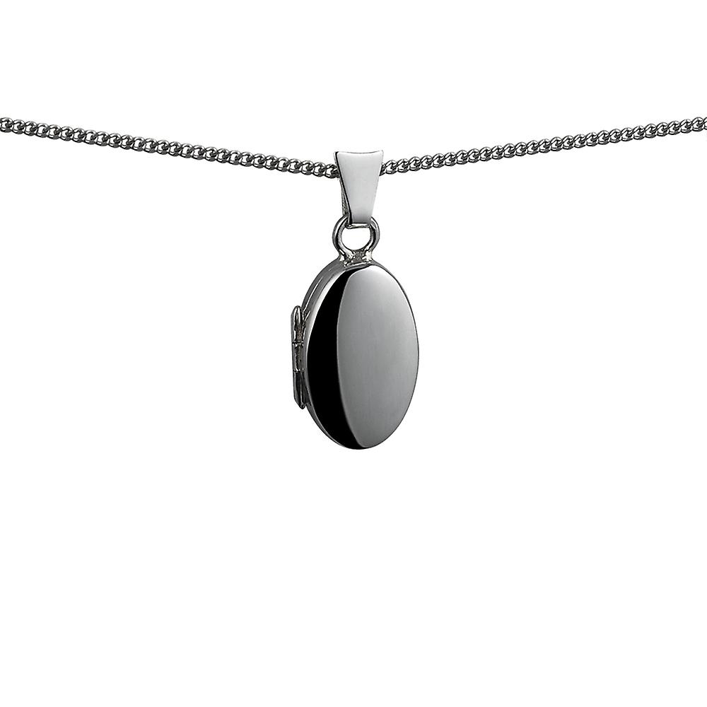 Silver 18x11mm plain oval Locket with a curb Chain 24 inches