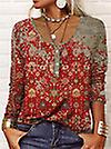 Womens Button Print Loose Pullover T Shirt Ladies Long Sleeve Blouse Casual Tops