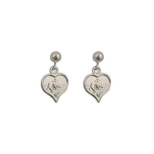 Silver 8x6mm heart St Christopher Dropper Earrings
