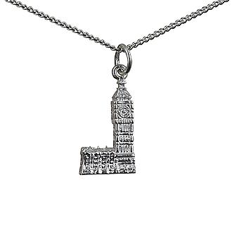 Silver 20x11mm Big Ben Pendant with a curb Chain 24 inches