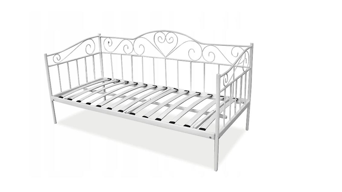 Bedframe 90x200 cm - metaal - wit - met lattenbodem - hartjes