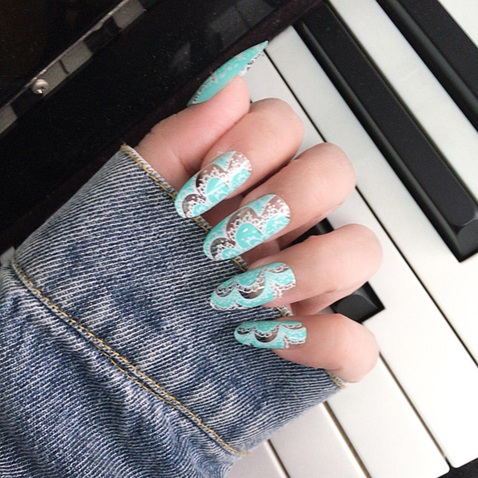 Bright Green Artificial Nails Full Cover Com