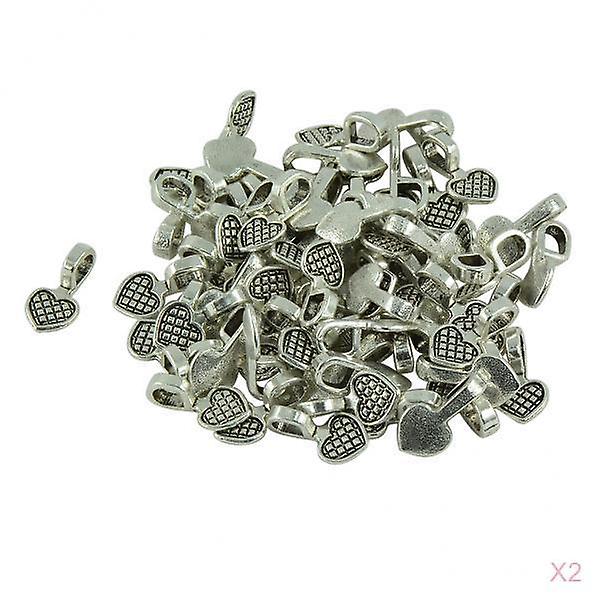 200pcs Tibetan Silver Heart Glue on Bails Setting For Necklaces Pendant Loop