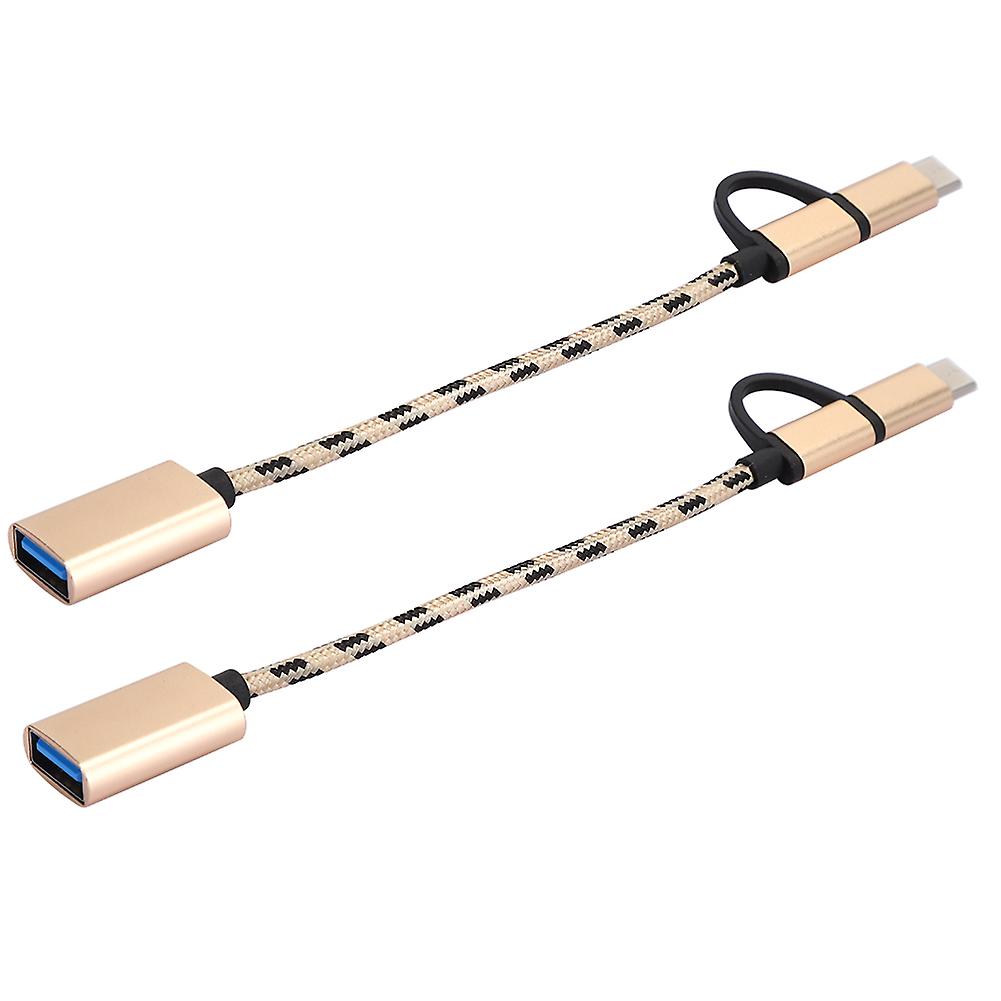 2Pcs Type C 2 In-1 OTG Transfer Wiring Adapter Electronic Transfer Connector USB3.0(Gold )