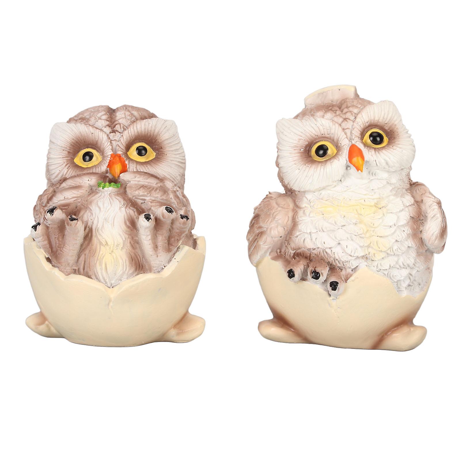 Set of 2 Resin Owl Decorative Desktop Ornaments, Cute Eggshell Figurines, Tabletop Ornament for Living Room or Office