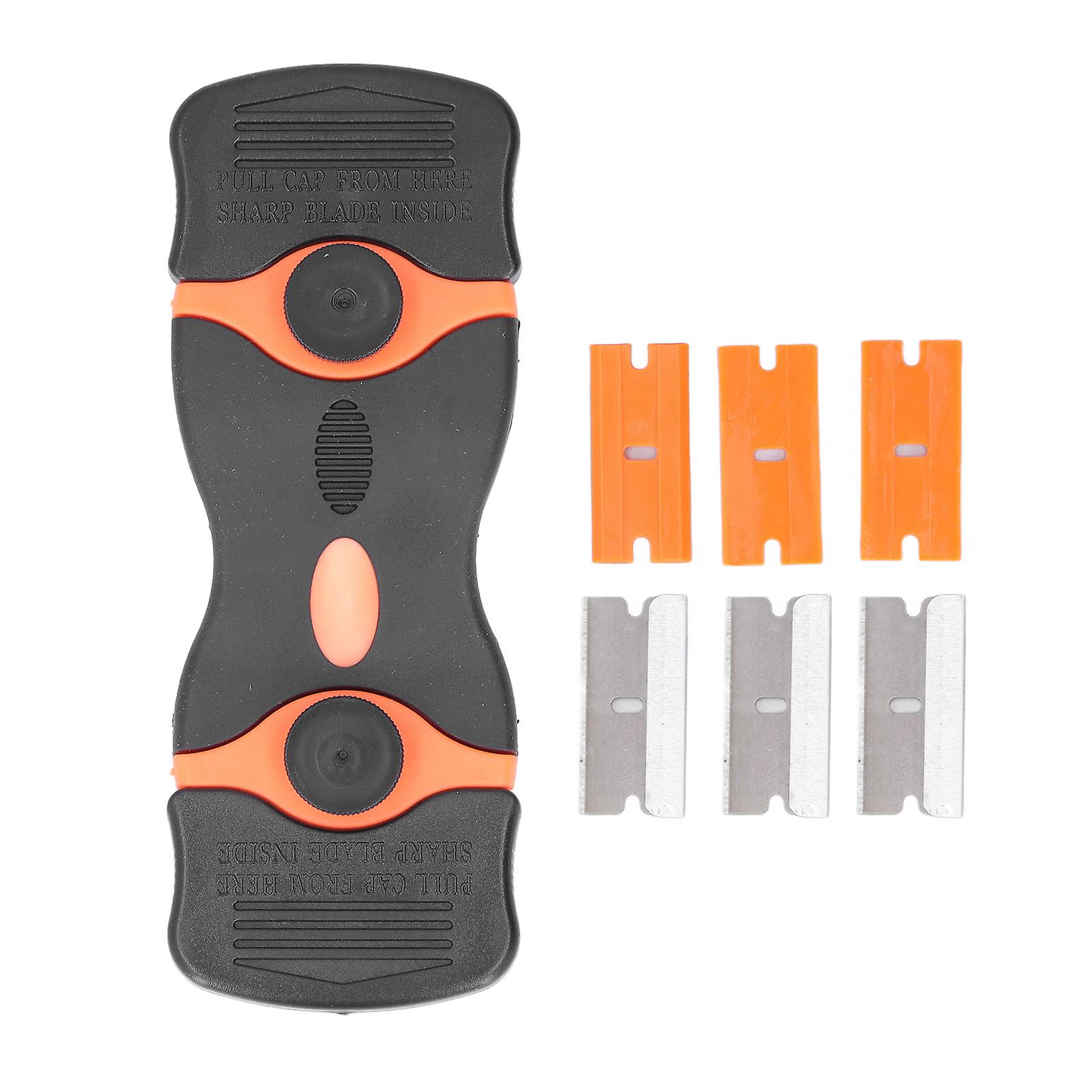 2Pcs 2 in 1 Scraper Tool ABS Razor Blade Scrapers Tool Metal Plastic Blades for Cleaning(Black Orange )