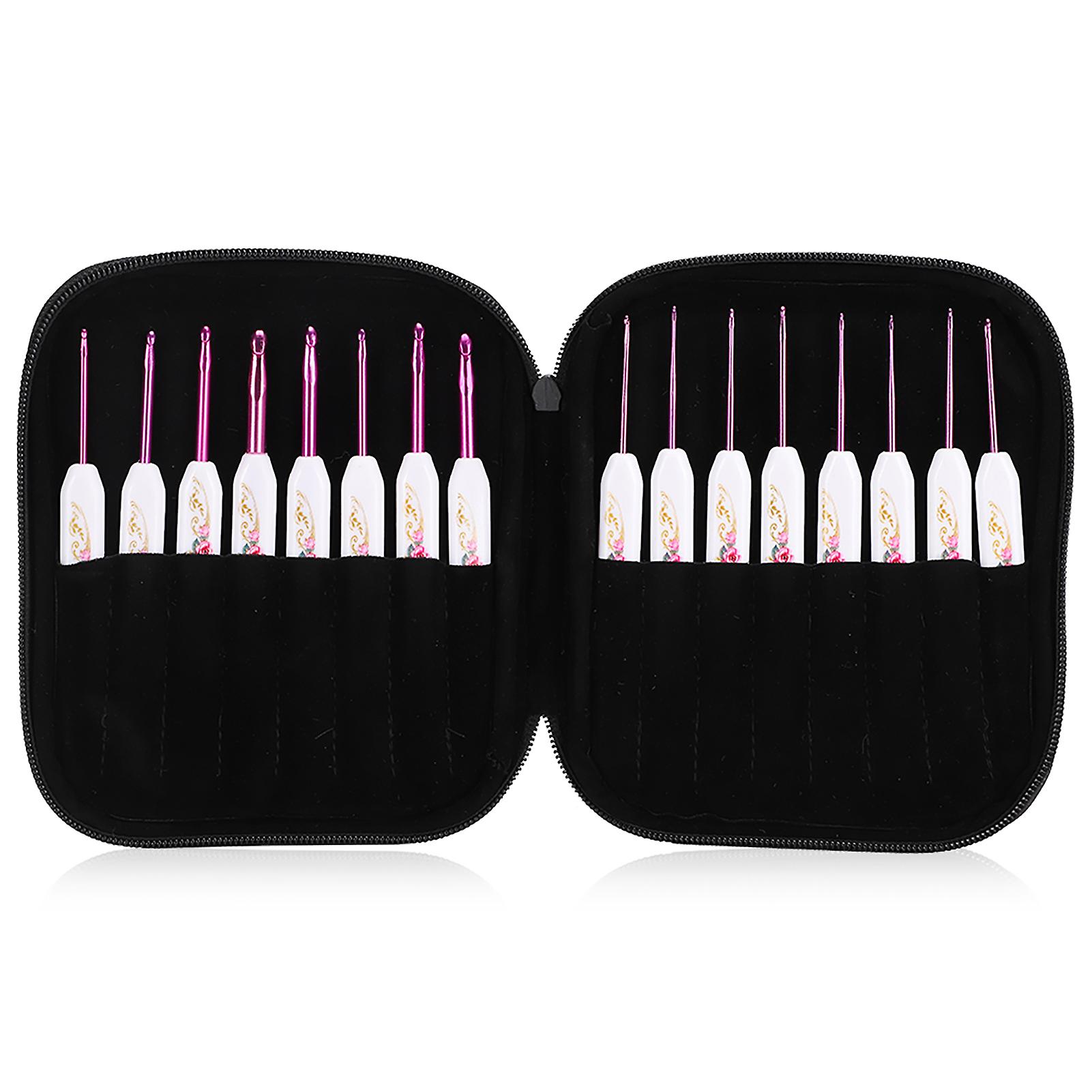Aluminum Crochet Hook Set with Blue and White Porcelain Pattern Handle, Pink DIY Knitting Tool for Beginners and Experts