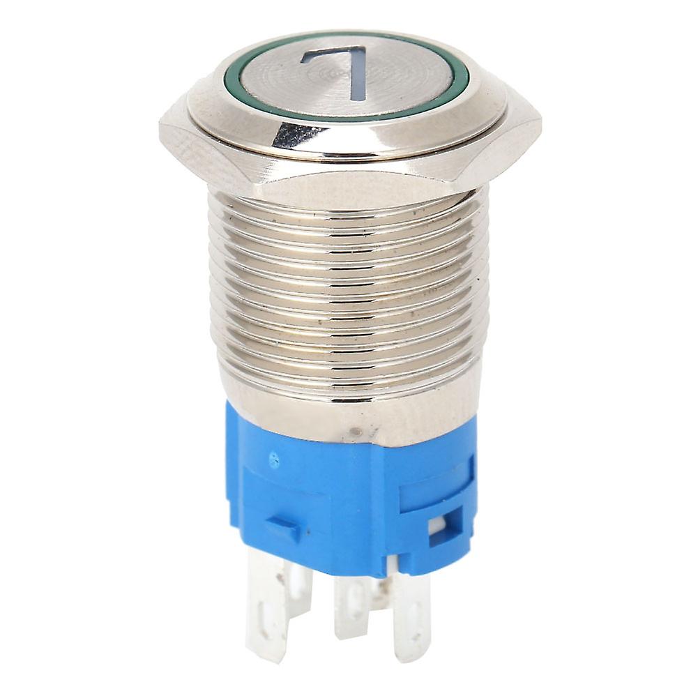 2PCS 5 Pin Stainless Steel Push Button Switch 16mm Self Reset Switch With Light &amp; Number 7(220VAC Green)